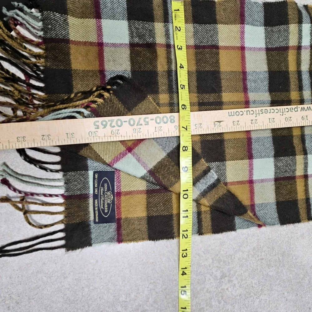 Hand Tailored Scarf Mens Brown Plaid 100% Cashmere Made in Germany Fringed Soft